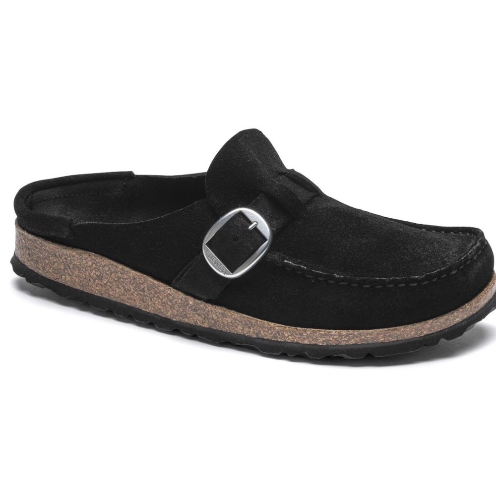 Birkenstock Buckley Black Suede Moccasin Clog Mules Women's Size 37 6-6.5 $160